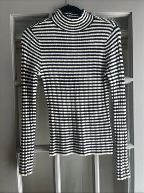 Abercrombie & Fitch Navy and White Striped Ribbed Turtleneck